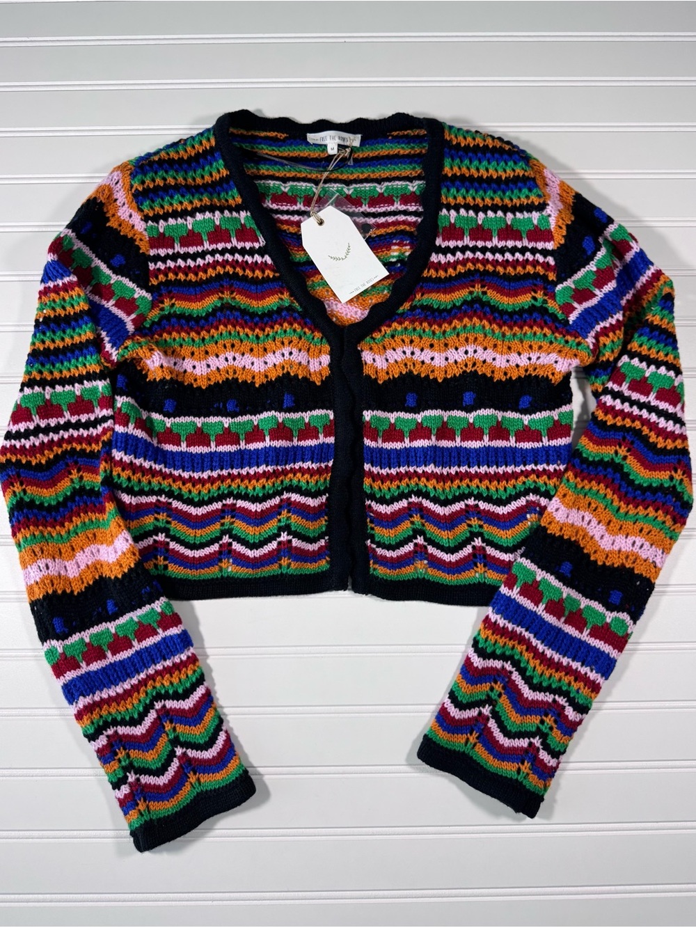 Free the Roses Multicolor Cropped Cardigan with Black Trim
